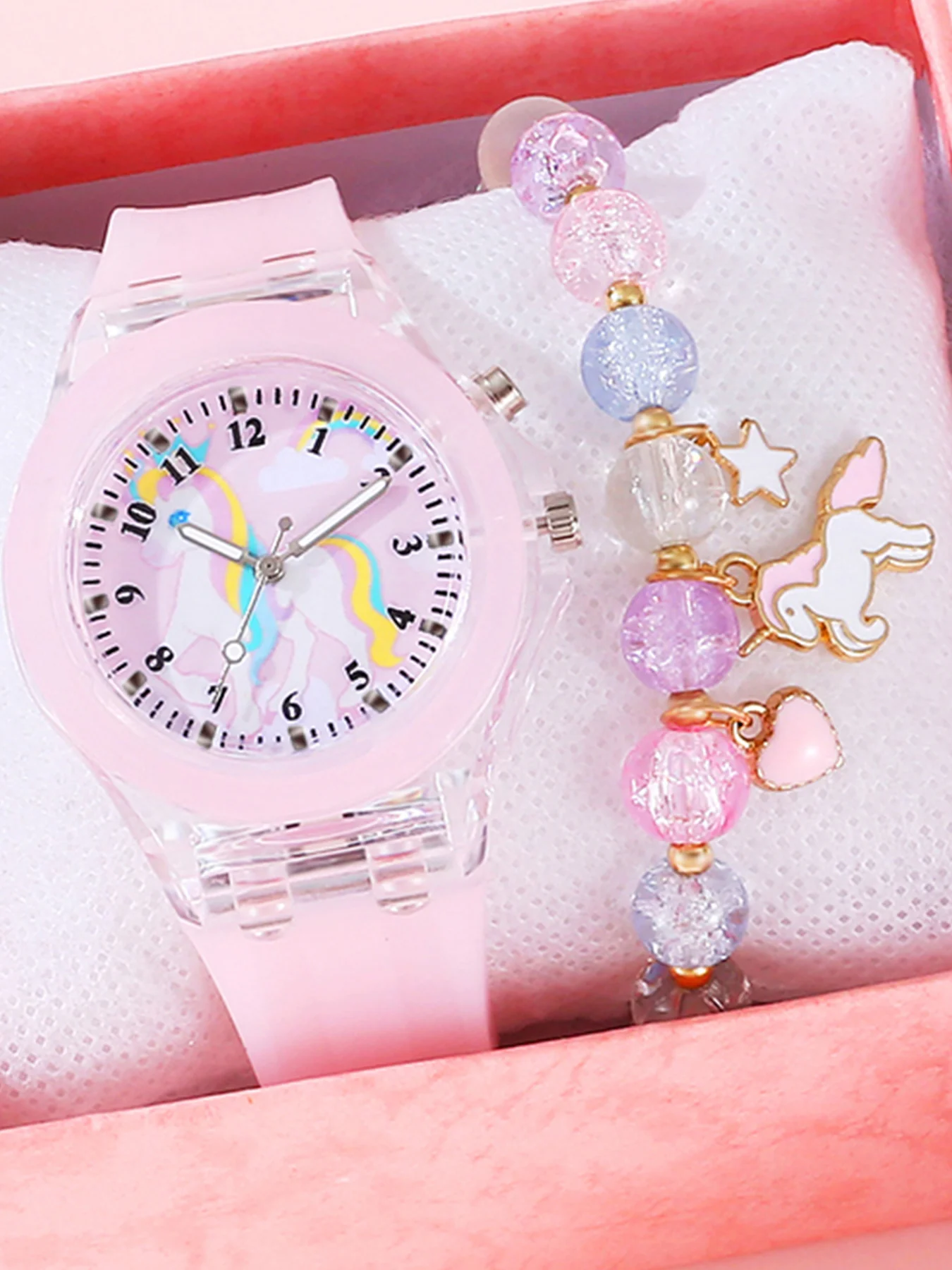 5PCS purple cute silicone Unicorn digital watch and acrylic unicorn bracelet set gift no gift box 2