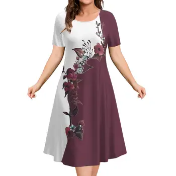 New Women‘s Dresses 3d Flowers Pattern Short Sleeve Tops Casual Fashion A-Line Skirt Summer Lady Oversized Vacation Dresses