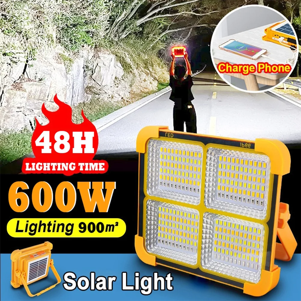 Description Picture 4 of item400W LED Solar Floodlight USB Rechargeable Solar Emergency Light Super Bright Outdoor Emergency LED Flood Lamp with Stand Holder