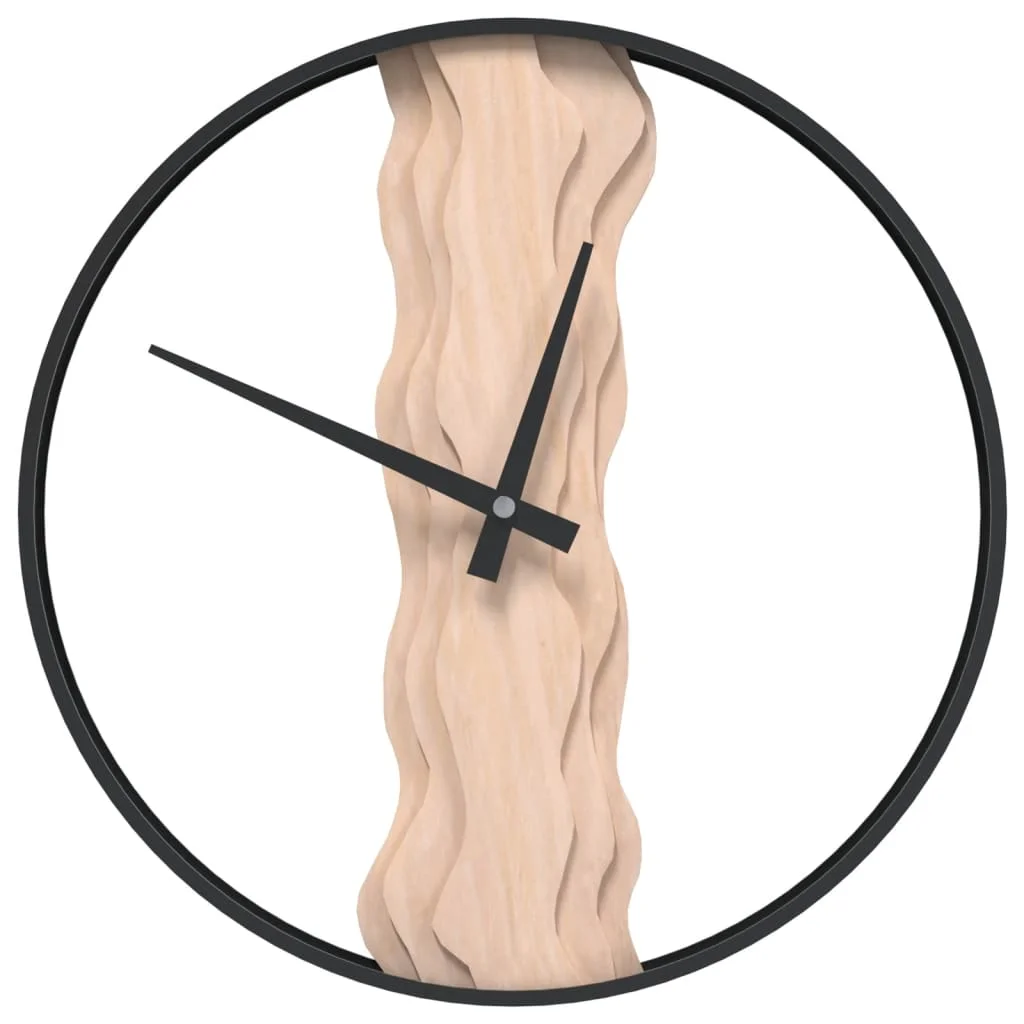 Braune Wanduhr Ø35 cm aus Eisen und Eichenholz, geeignet für Häuser, Büros und Empfangsbereiche. – Detail 6