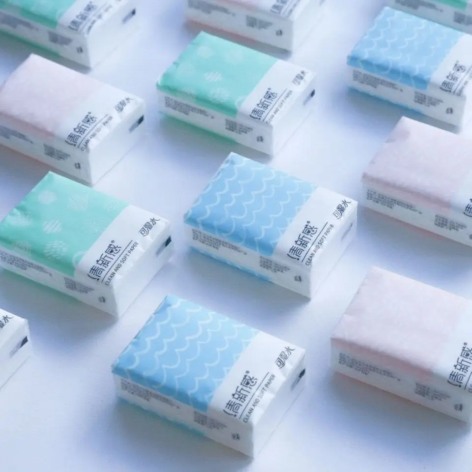 Handkerchief Tissue 10 Packs Small Bag 3-Layer Paper Napkin Facial Tissue Fragrance-Free Portable Mini Hand Towel Paper