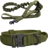Military Dog Collar Leash Set, Adjustable Nylon Collar w/ Handle & Metal Buckle, Dog Training Gear, Green Color 1