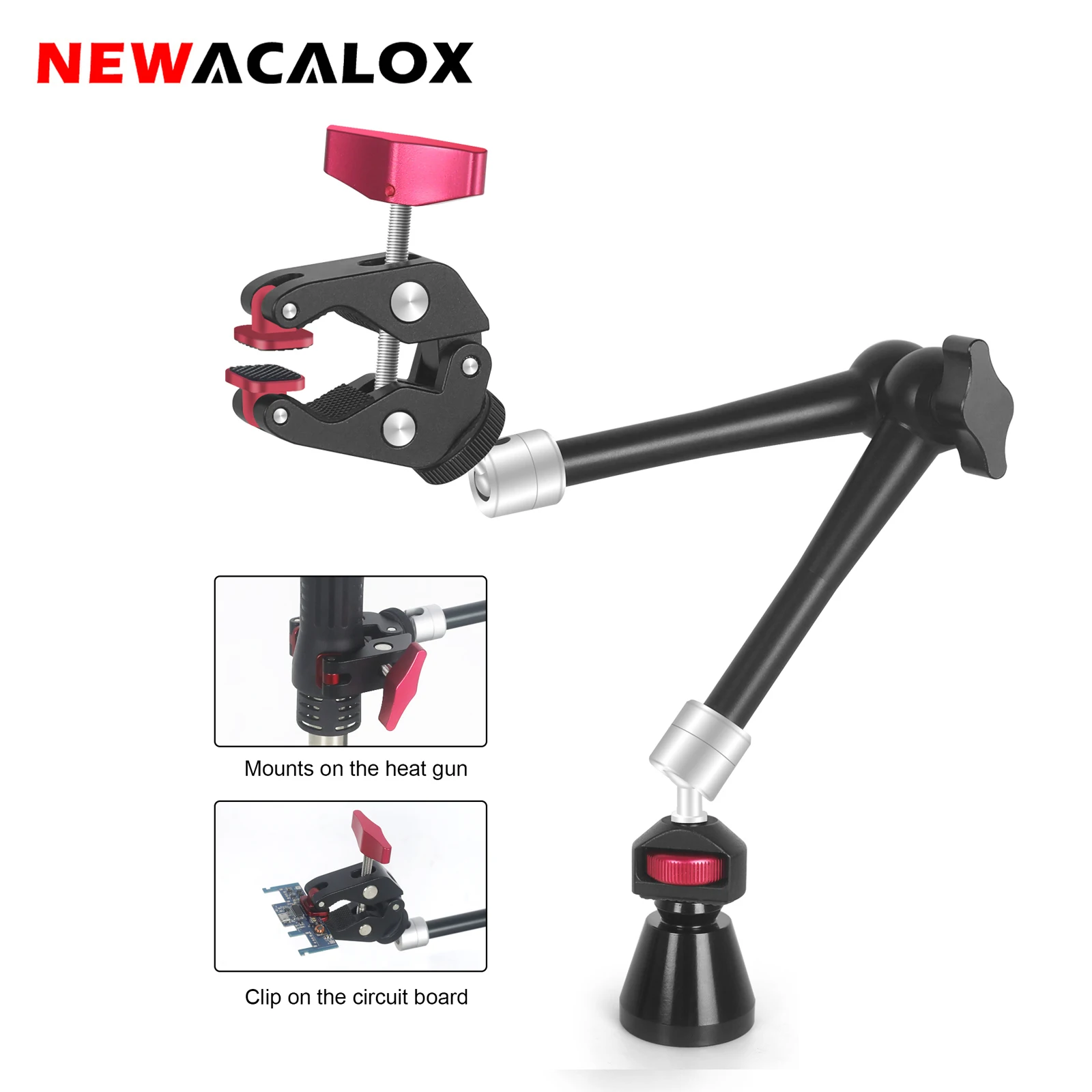 NEWACALOX Soldering Third Helping Hand Tool PCB Circuit Board Fixture Magnetic Base Hot Air Gun Holder Welding  Repairing Stand newacalox magnetic helping hands soldering third hand pcb circuit board holder with 5x led magnifying lamp 360 heat gun holder