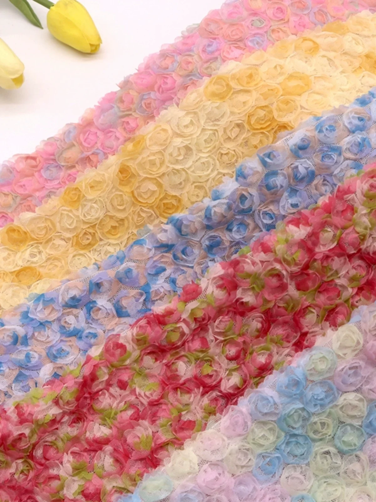 Handmade Lace Fabric Dr Material Rose Petal Pattern 3D Embroidery Bridal Gown Accories Korean Sle Home Fabric Sponge Pad