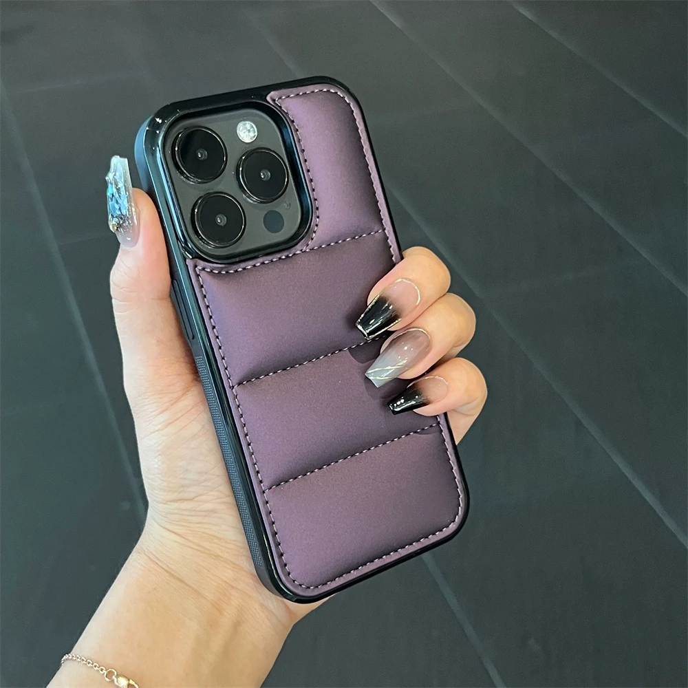 thumbnail image 1 of Fashion Down Jacket Puffer Case for iPhone 15 14 Plus 13 12 11 Pro X XR XS Max 7 8 Plus SE Soft Fabric Silicone Shockproof Cover, 1 of 5