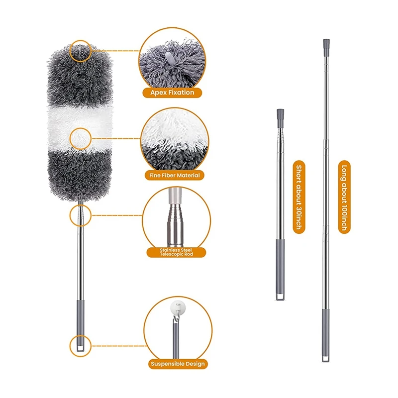 Microfiber Feather Duster 5 Pieces With Extension Rod Reusable Flexible And Washable Duster