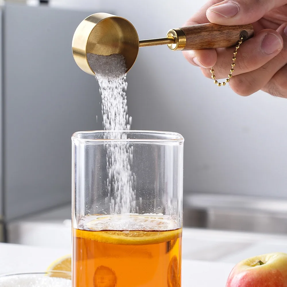 Stainless Steel Measure Spoon with Wood Handle Hangable Measuring Cup Rustproof Flat Bottom 14ml Kitchen Measure Tools kitchen measuring spoons measuring spoon set
