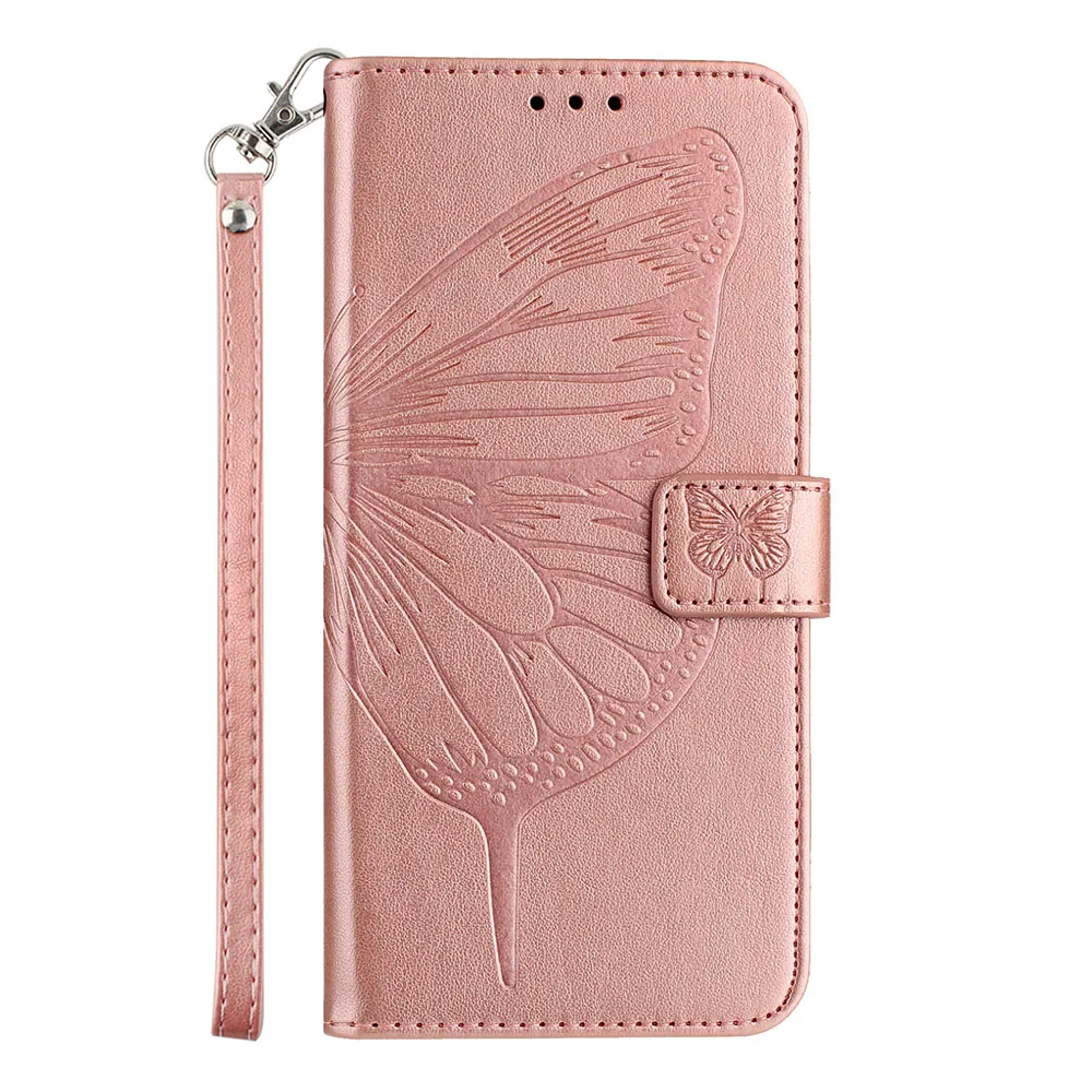 Butterfly Pattern Wallet Flip Case with Card Slots and Back Cover