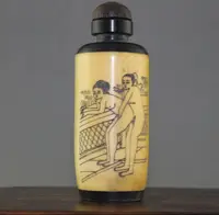 Exquisite Old Chinese bone Hand Painted character Snuff Bottle 2
