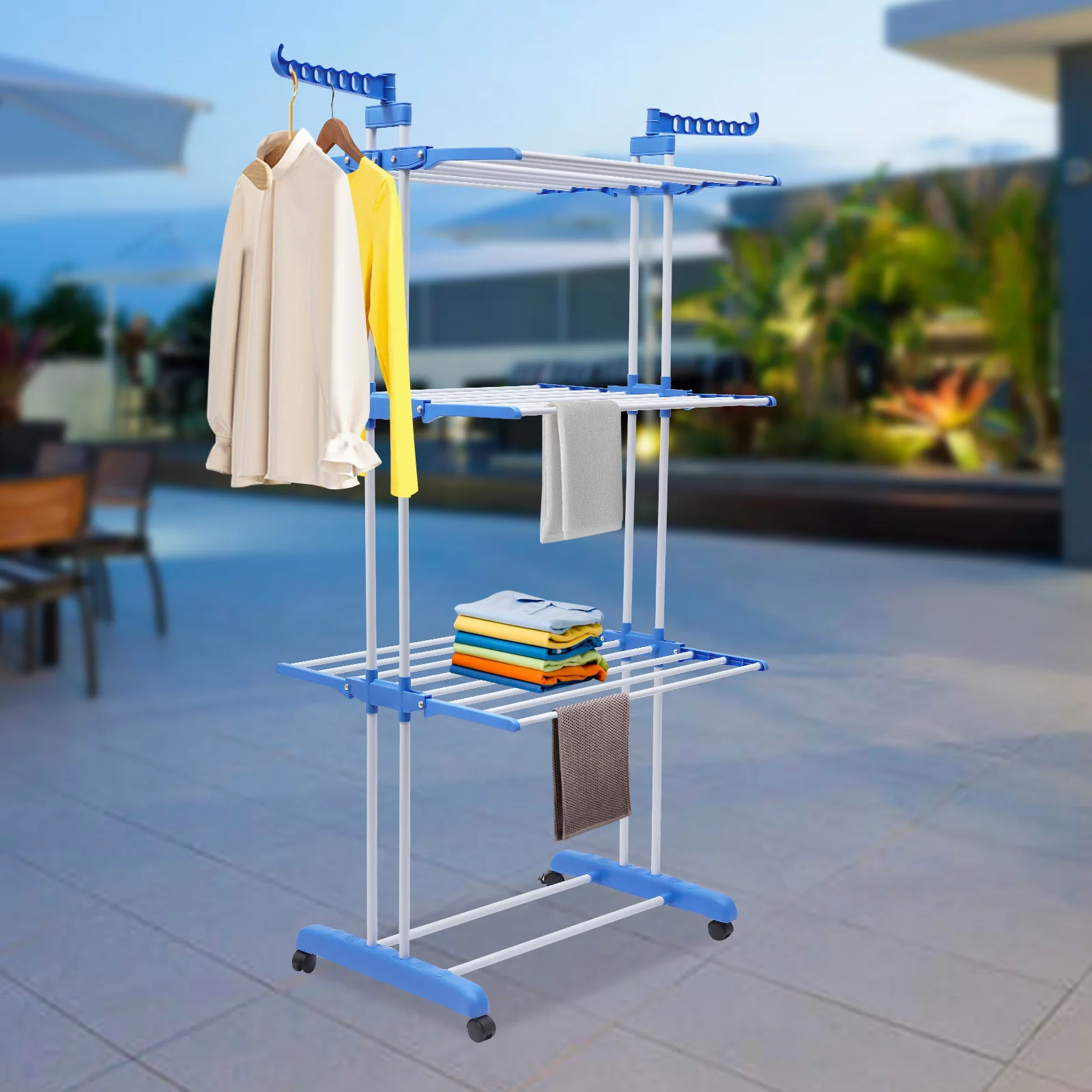 

Modern 4 Tiers Laundry Clothes Drying Rack Folding Garment Rolling Dryer Hanger Heavy Duty Free Stand Laundry Organizer