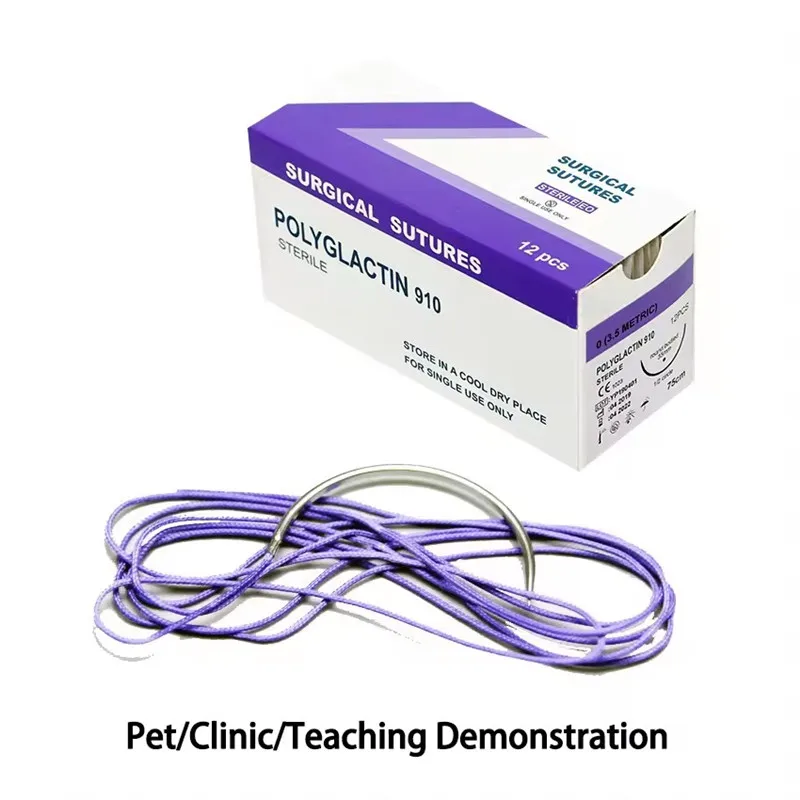 12 Pcs Absorbable Suture Thread Special For Pet 90cm PGA Sutures With Needle Polyglycolic Acid Sterile Pet Use