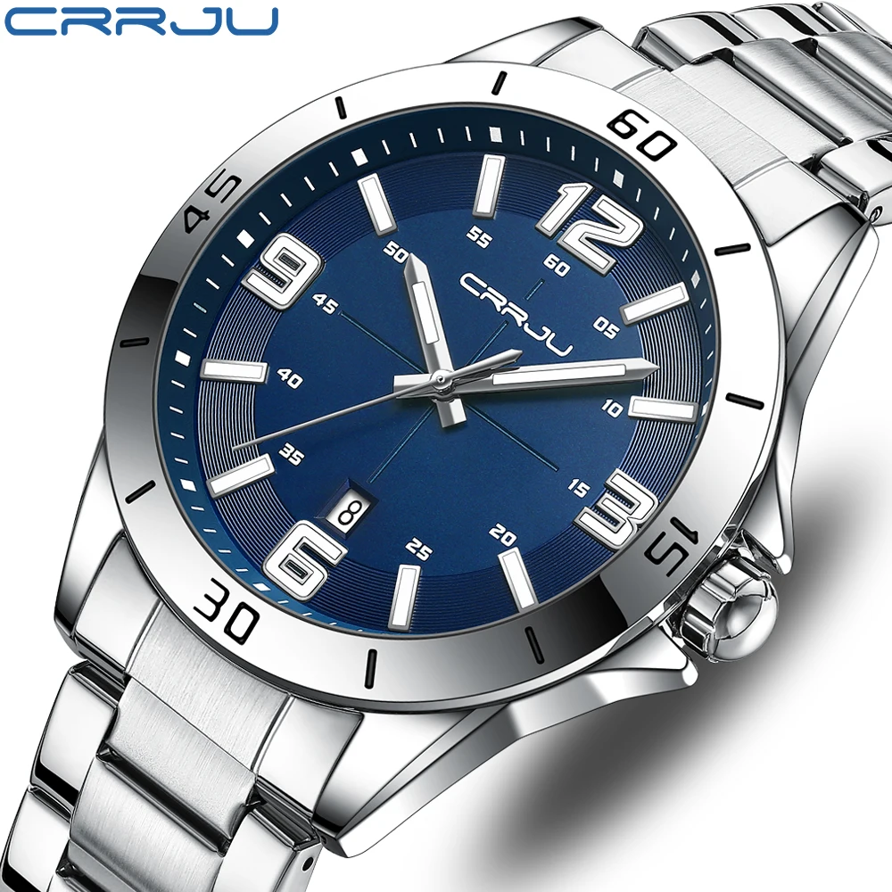 CRRJU Fashion New Men Watch Quartz Stainless Steel Luxury Wristwatch with Date Business Casual Watch relogio masculino