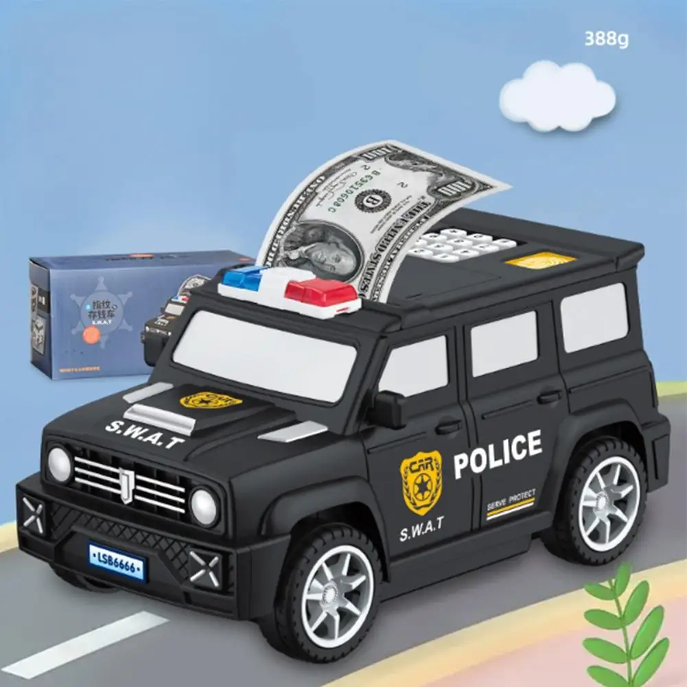 SWAT Car Model Piggy Bank Fingerprint Password Atm Cash Coin Can Auto Scroll Paper Money Saving Box Children Toys Alcancia