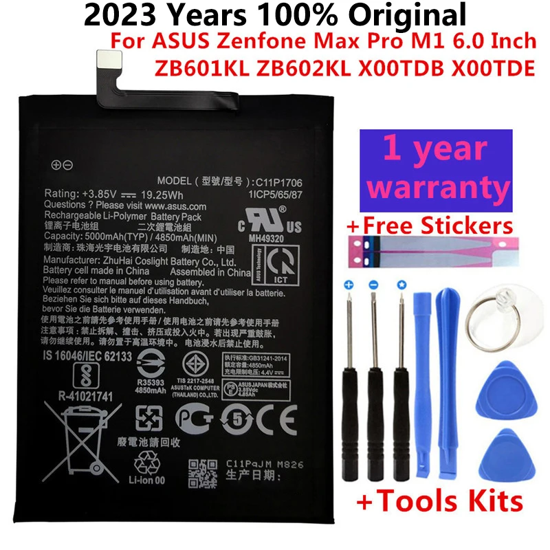 

100% Original High Capacity C11P1706 Phone Battery For Asus ZB601KL ZB602KL X00TDB X00TDE 5000mAh Batteries Bateria+Free Tools