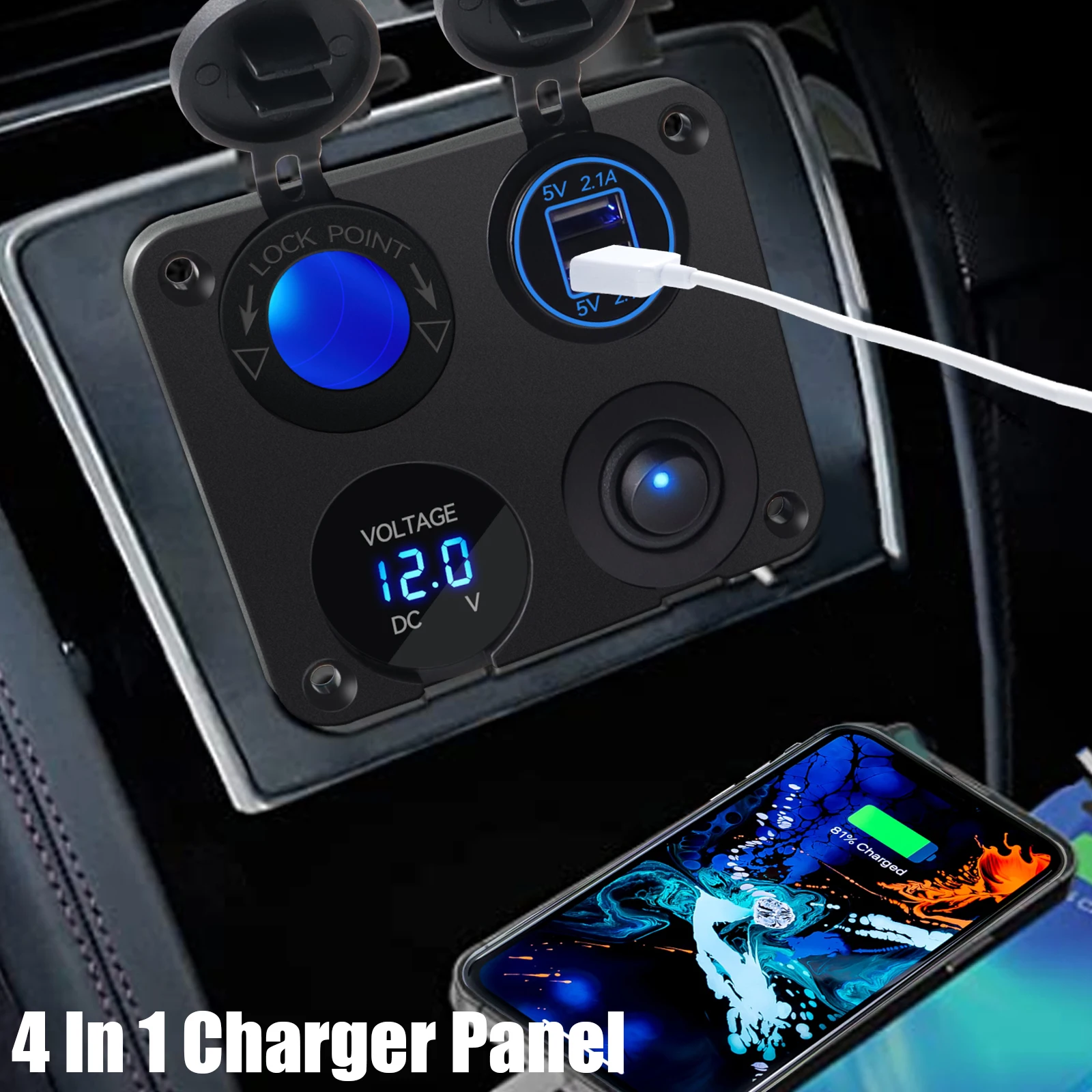 

Зарядное устройство для телефона с двумя USB-портами розетка для прикуривателя Женский вольтметр 4 в 1 панель 12-24 В 4,2 а кнопка включения/выключения