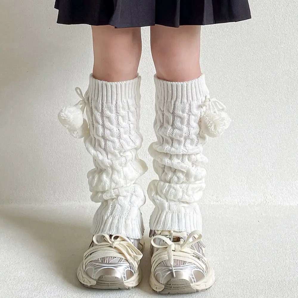 Kawaii Korean Style Children's Leg Warmers Balletcore Harajuku Knitted Leg Cover Foot Cover Woolen Plush Ball Leg Socks Baby