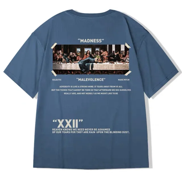 ZAZOMDE 2022 New High Street T Shirt Streetwear Men Hip Hop Printed T-Shirts Summer Hot Sale Harajuku Cotton Tee Male Loose Tops Blue