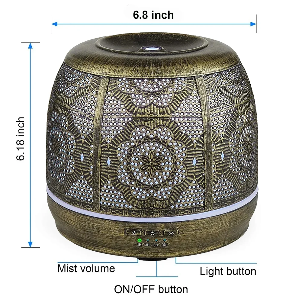 500ml Aroma Diffuser Bronze Metal Aromatherapy Diffuser for Essential Oil 7 Color Fragrance Lamp Humidifier for Baby Office Home 4