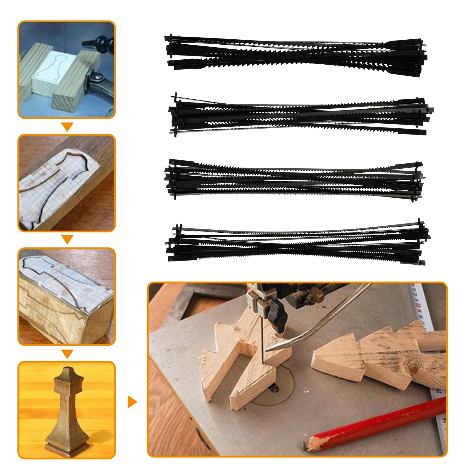Scroll Saw Blade Set 48Pcs 5 Inch Pin End Scroll Saw Blades SK5 Carbon Steel Coping Blade Jig Blades Woodworking Tools