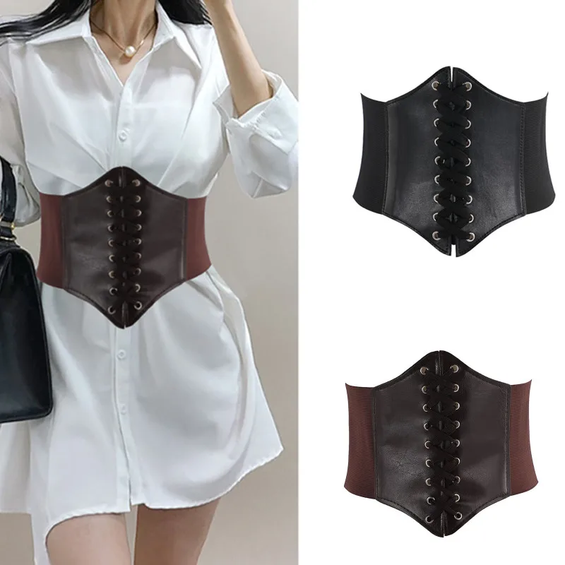 

Women Belt Without Buckle Pu Leather Waistband for Shirt Dress Strap Waist Court Style Body Sculpting Band Girdle