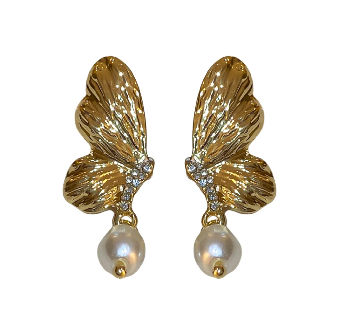 S925 silver needle alloy pleated butterfly Baroque Vintage Pearl Earrings for women Fashion Jewelry