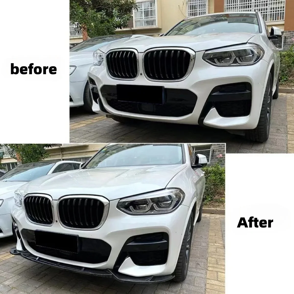 글로스 블랙 프론트 범퍼 스포일러 립 BMW X3 X4 G01 G02 프리 페이스리프트 M 팩 2018-2021 프론트 로워 스플리터 블레이드