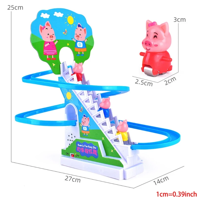 Light Music Ramp Racer Track Slide Toddler Kids Birthday Gift Cartoon Piggy Electric Climbing Stairs Toy 6
