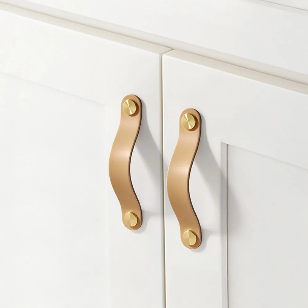 Leather Door Handles 2Pcs Eco-Friendly Cabinet Cupboard Door Pulls Wardrobe Drawer Pull Knobs Bookcase Kitchen Furniture Handle