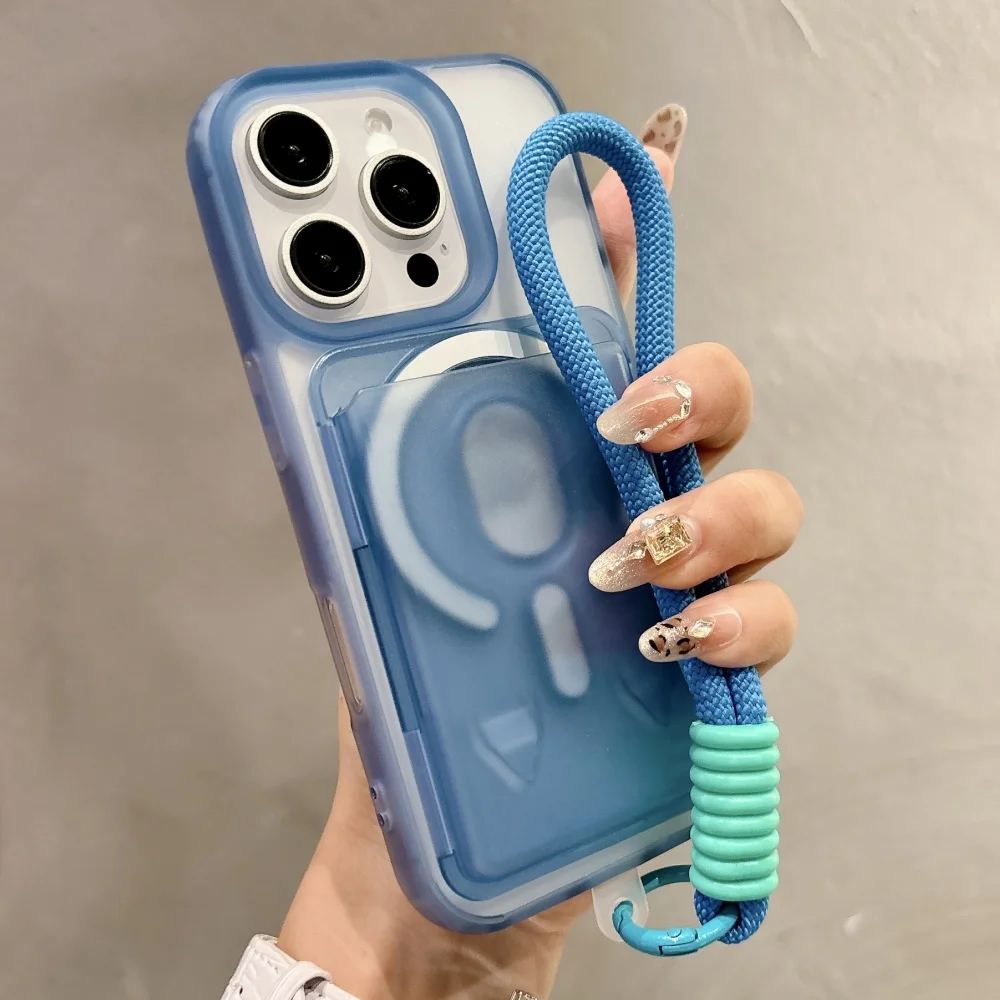 Candy Clear Slot Card Holder Magnetic Wallet Case with Wrist Strap