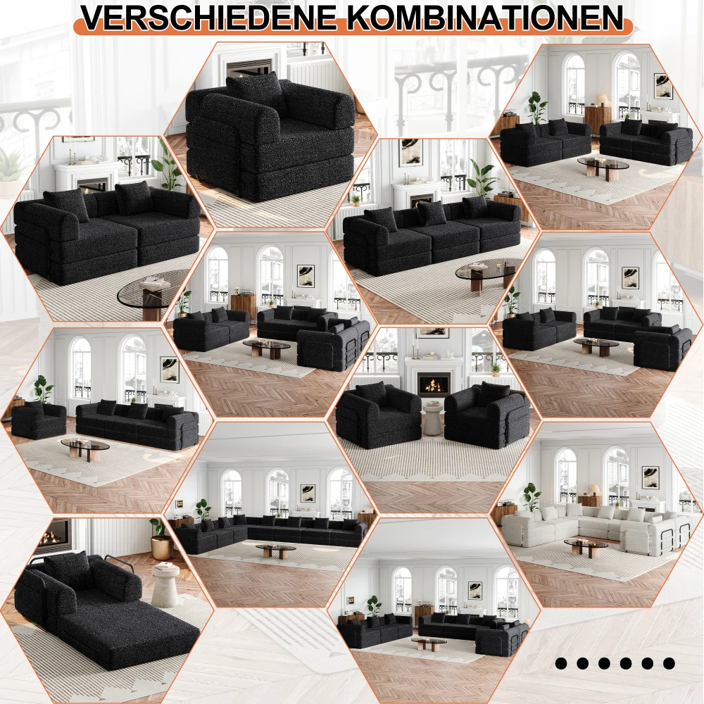 2-in-1 Chenille-Schlafsofa | mit Aufbewahrungsfach für Armlehnen, drei Metallrahmen und mehreren Konfigurationsoptionen, Wohnmöbel – Detail 15