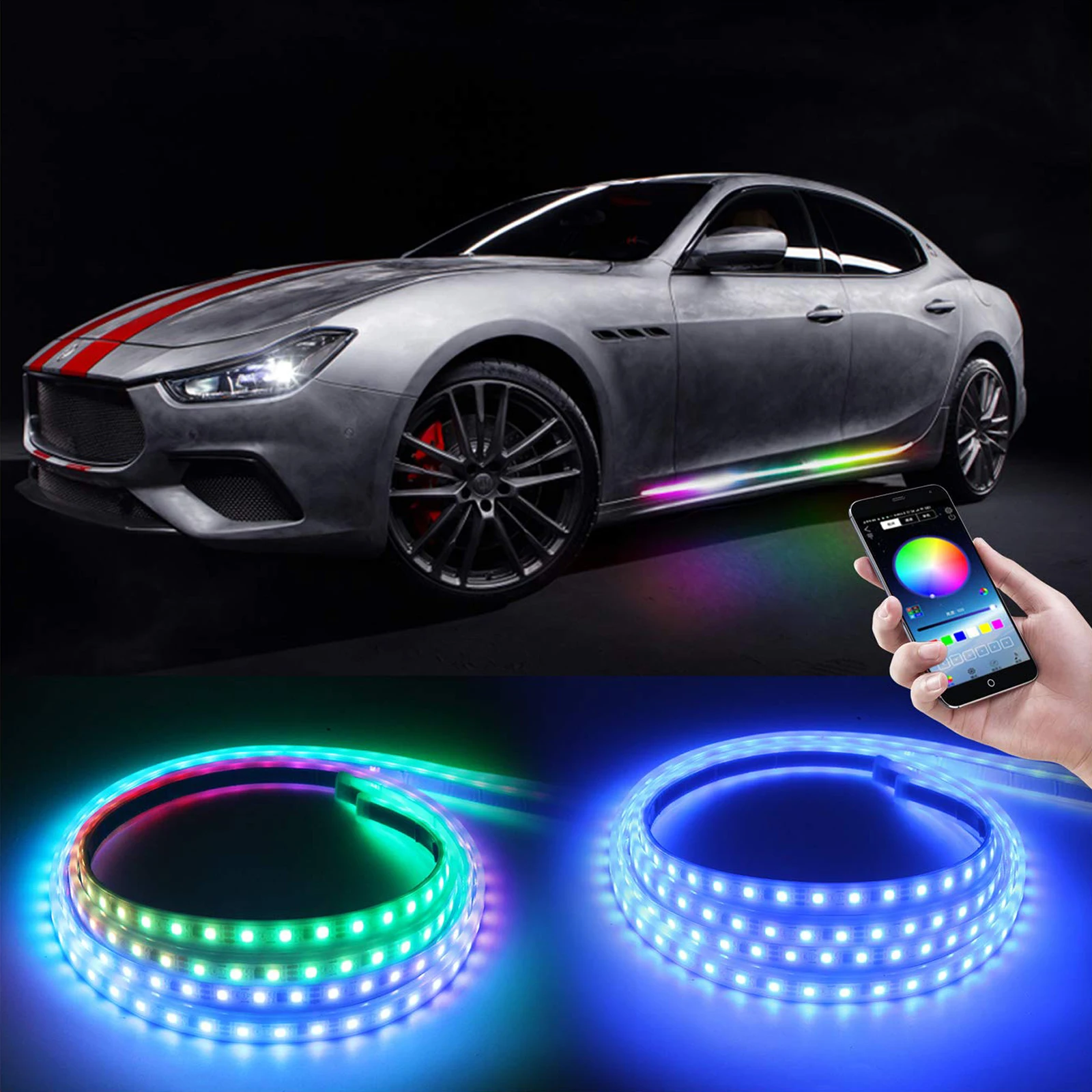 RGB LED Running Board Light Strip APP Control LED Underglow Lights For Pickup Trucks SUV Car