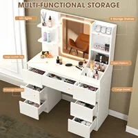 Туалетный столик с зеркалом и регулируемой светодиодной подсветкой, туалетный столик, туалетный столик для макияжа с 4 полками и 6 ящиками, большой ящик, белый — изображение 4