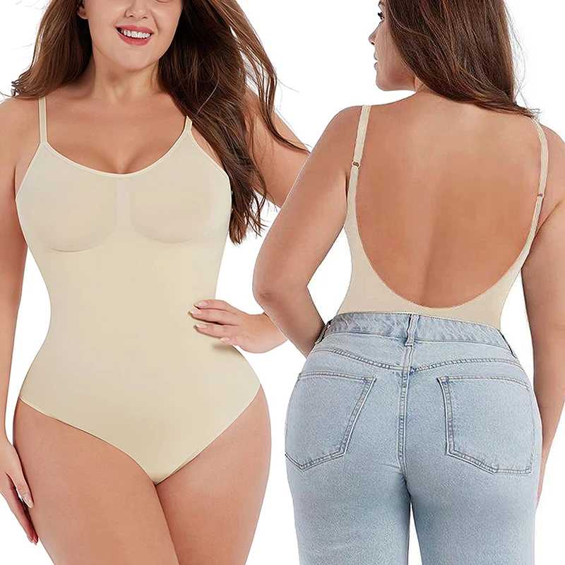 Bodysuit for Women Tummy Control Shapewear Backless Low Back Sculpting Body Shaper Thong Waist