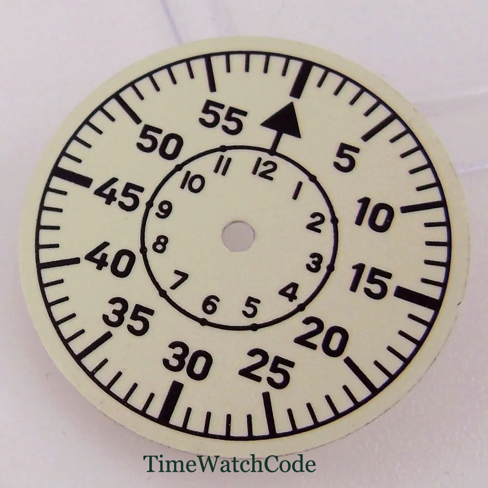 Luminous Black Beige Aviator Watch Dial with Modified Design, 29mm
