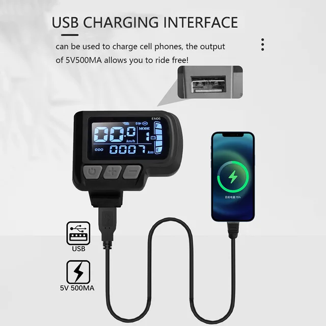 Yctze EN06 LCD Display For E-Bikes & Scooters - Shows Speed, Battery Level (24V/36V/48V)
