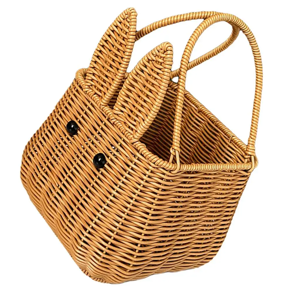 Bunny Hand Basket Small Portable Storage Woven Easter Rattan Picnic Sundries Lightweight Bedroom Living Room Kitchen Home Decor 5