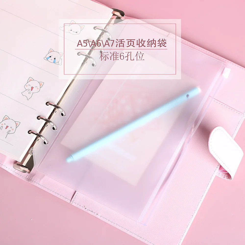 Transparent Loose-Leaf Pouch Organizer with Binder Rings and Holes