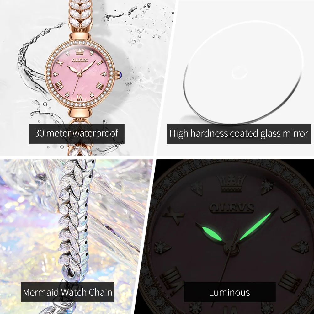 OLEVS Women's Watches Waterproof Luxury Inlaid Diamond Dial Elegant Ladies Wristwatch Quartz Watches for Women Reloj Mujer Clock
