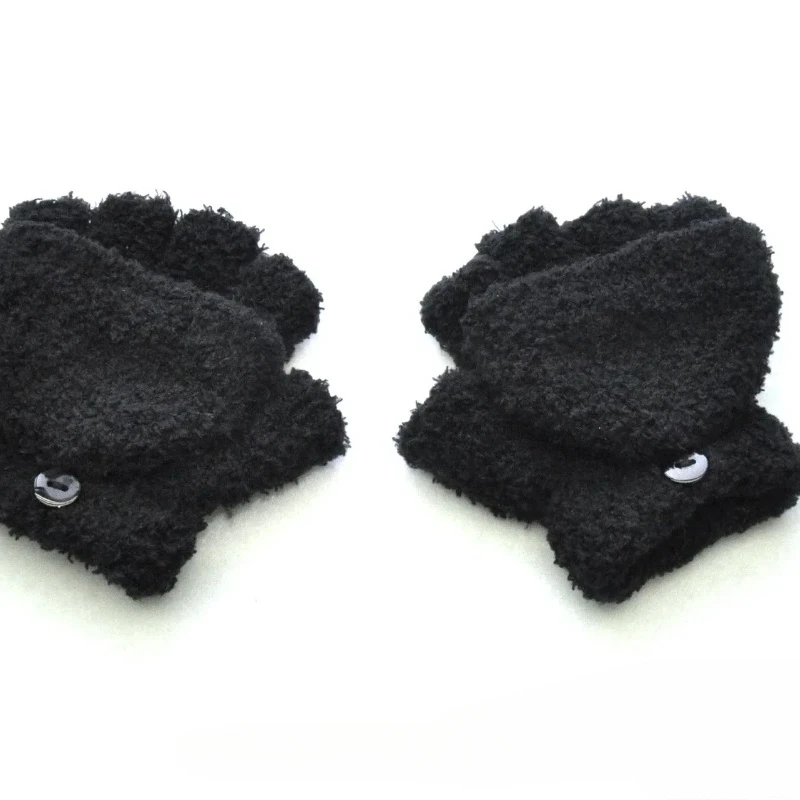 Baby Girls Baby Boys Cashmere Gloves 5-11years Kids Winter Warm Coral Fleece Thick Half Fingered Flap Mittens