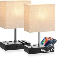Bedside Lamps for Bedroom Set of 2 USB C Ports and 2 Charging Outlets Wooden Table Lamp with Phone Stands for Living Room 1