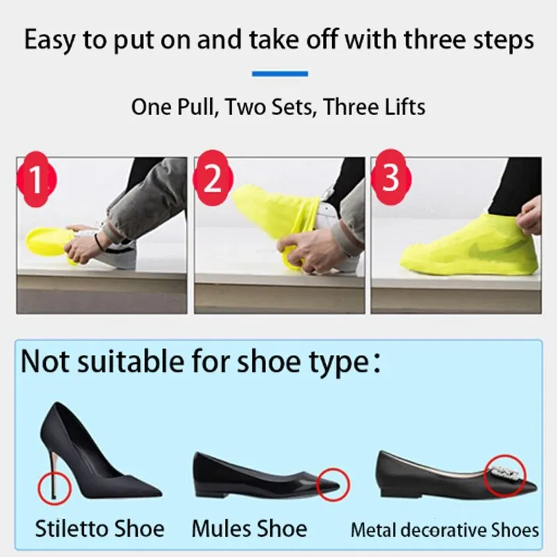 1 Pair Waterproof Silicone Shoe Cover Recyclable Boot Cover Protector Outdoor Rainy Slip-resistant Rain Shoes Covers