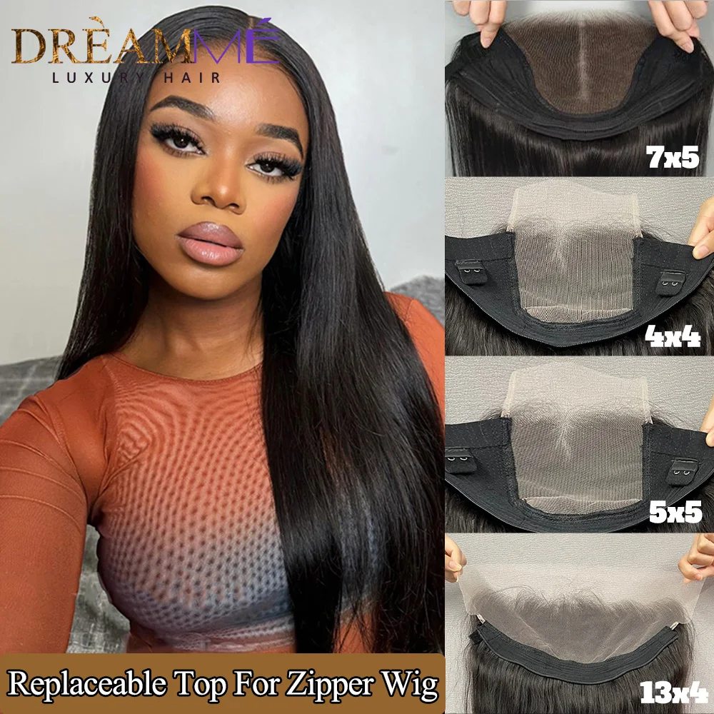Natural Black Straight Replaceable Top for Zipper Wigs 4x4 5x5 7x5 13x4 natural-black-straight-replaceable-top-for-zipper-wigs-4x4-5x5-7x5-13x4