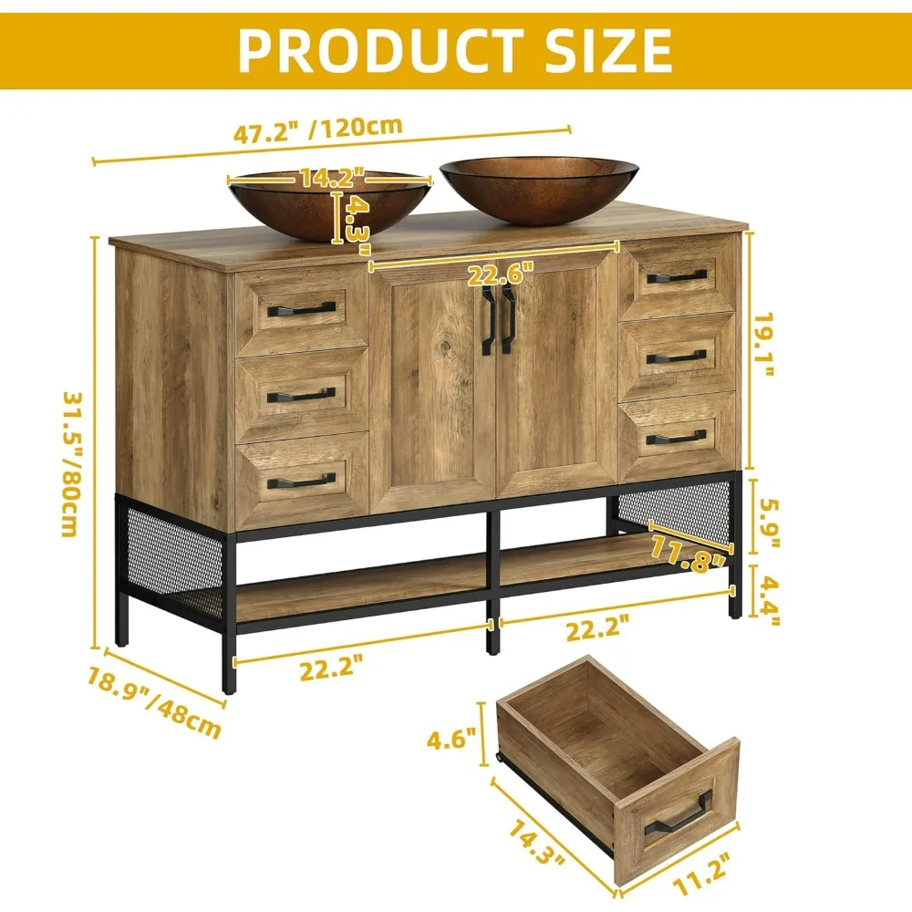 Bathroom Organizers, Double Rustic Bathroom Vanity, Dark Brown Bathroom Vanity With Double Sink And Drawers Side Cabinet Combo S 2