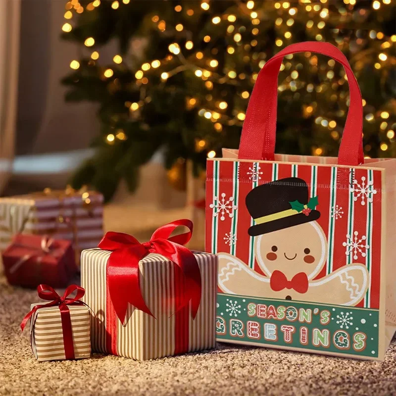 Christmas Eve Candy Gift Bag Print Festival Shopping Non-Woven Bags Cartoon Children Christmas Fabric Gift Bags With Handle