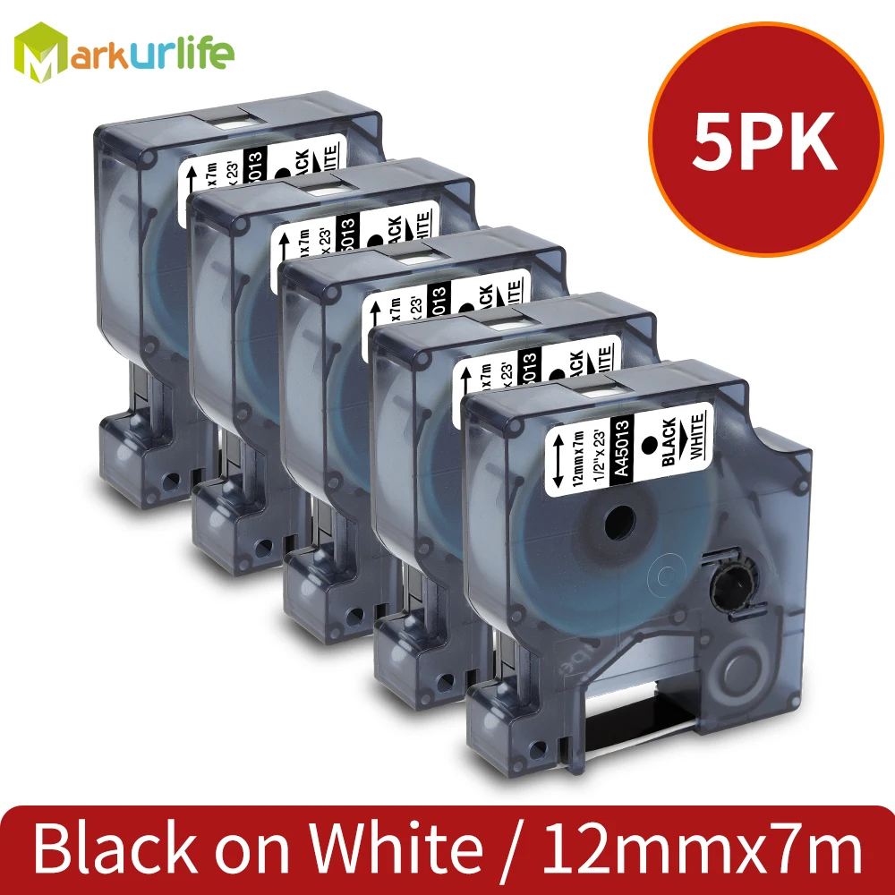 

5PK Markurlife 9mm 12mm Compatible for D1 Tape Dymo Label Tape 45013 45010 40913 for Dymo Label Manager LM160 280 Label Makers