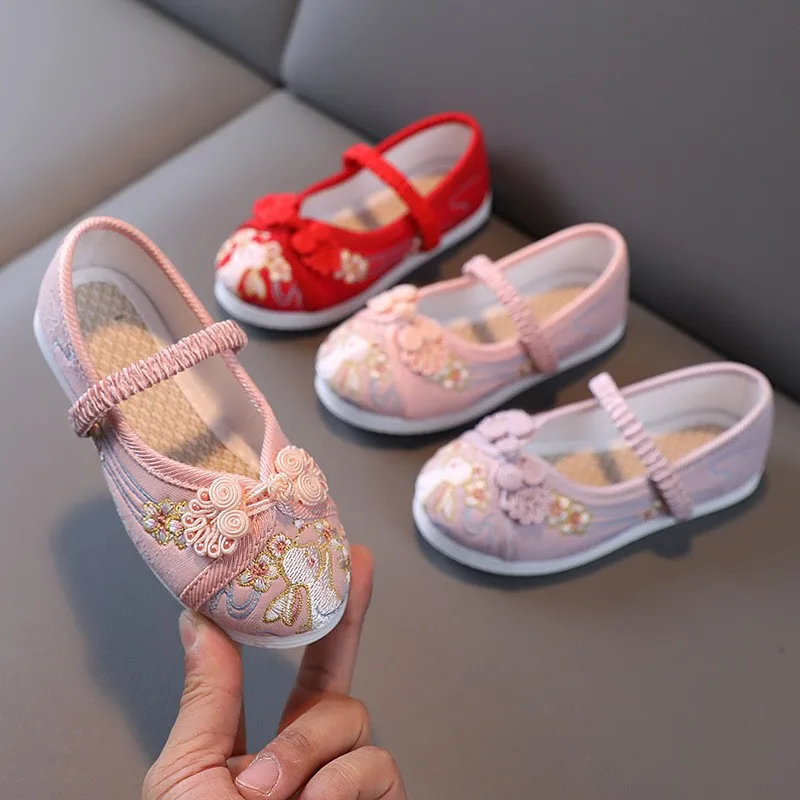 

Autumn Cute Embroidered Princess Shoes Kids Girls Soft Rebound Sole Sneakers Non-Slip Flat Breathable Vintage Casual Shoes New