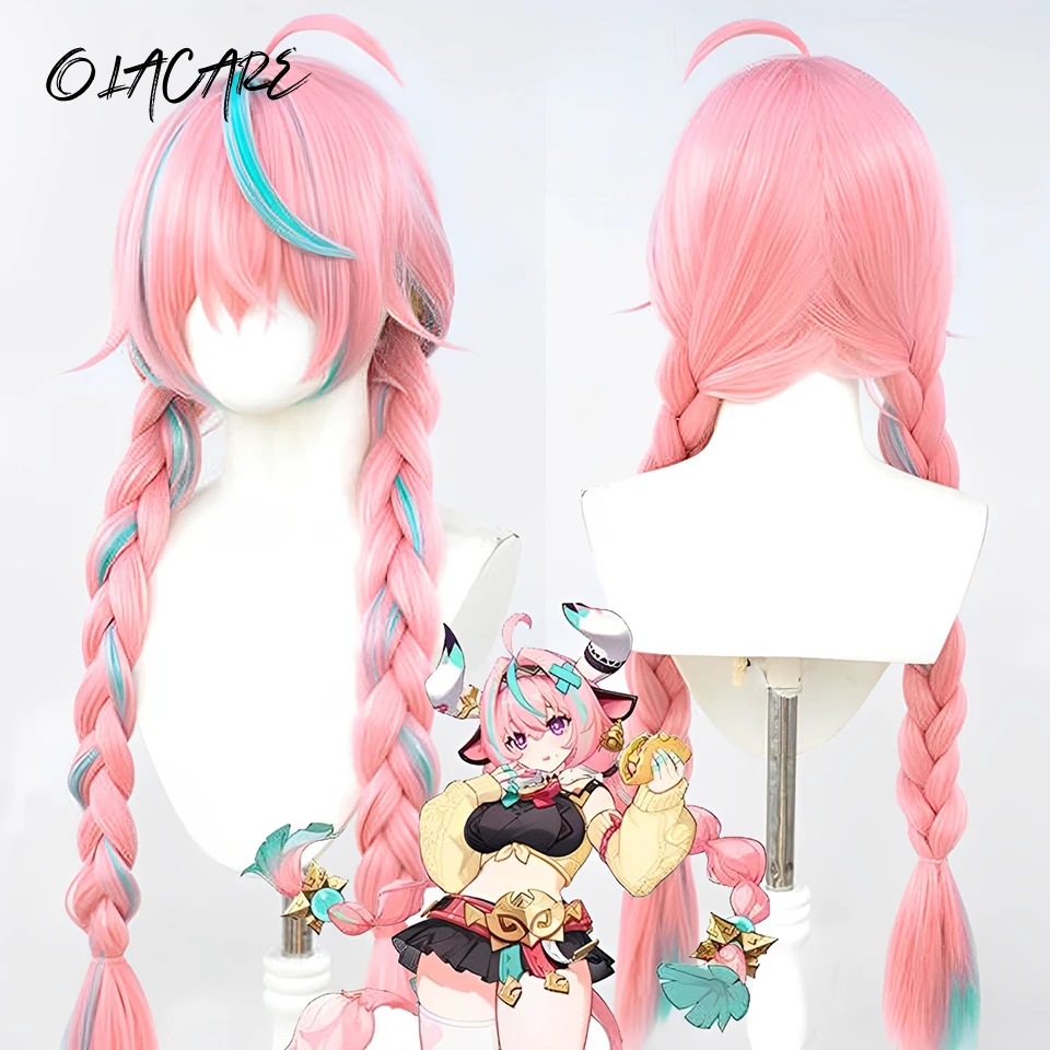 Pink Green Synthetic Cosplay Wig for Anime