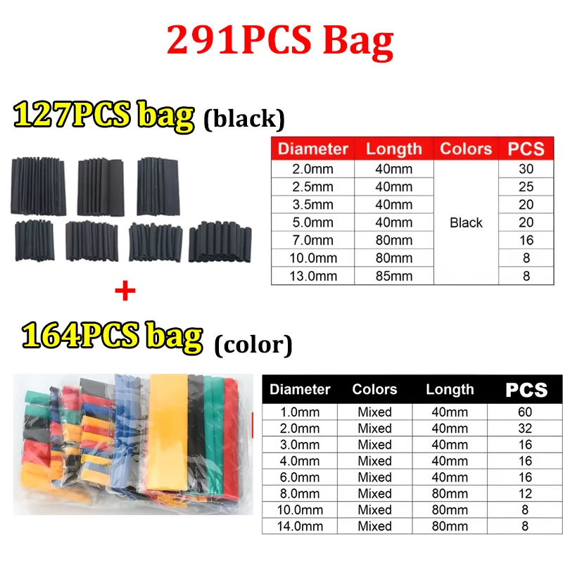 Black Heat Shrink Tube Kit Thermoresistant Tubing Shrink Wire Wrapping thumbnail 2