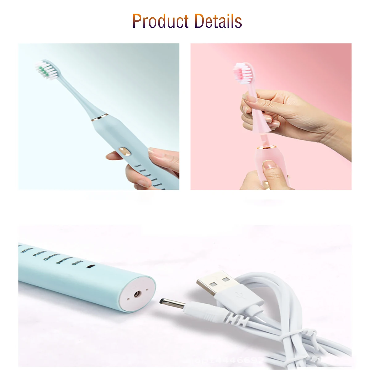 Electric Toothbrush Ultrasonic Sonic Rechargeable Tooth Brush Six-speed Mode Waterproof Whitening Teeth Brush Adult Timer Brush