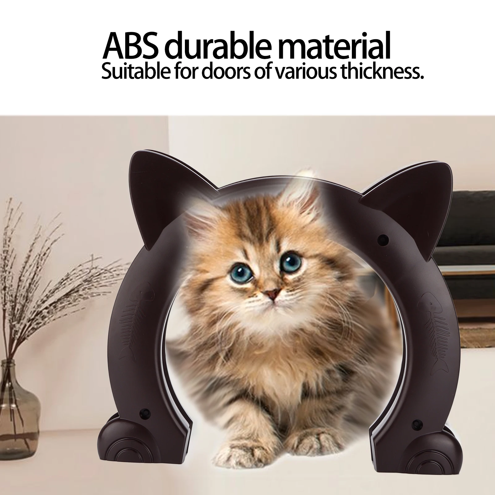 Enclosures Cat Door Cat Door Interior CatHead Shaped Plastic Pass Through with Fish Bone Pattern Pass Through